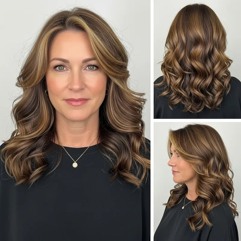 Long Voluminous Curls with Face-Framing Highlights