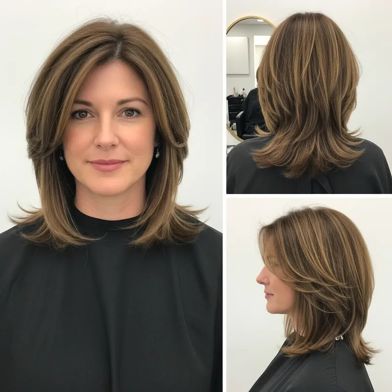 Layered Straight Medium-Length Hair Cut For Volume