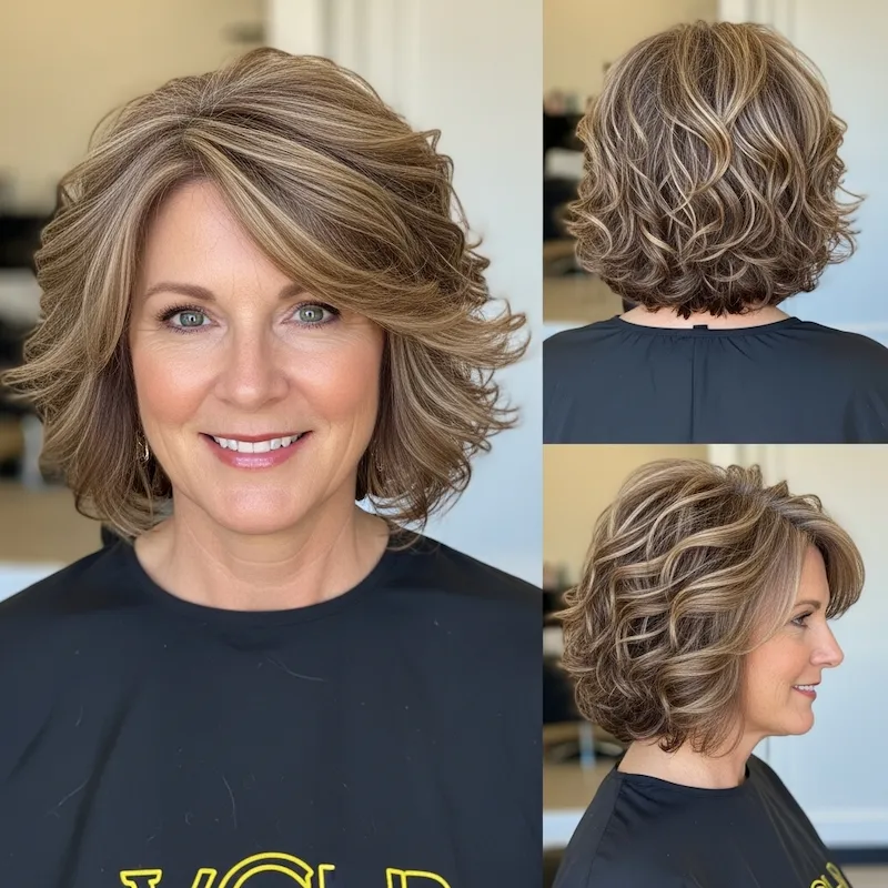 Layered Curly Bob with Highlights