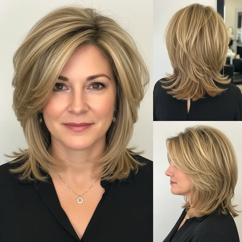 Medium Layered Hair With Side-Swept Front