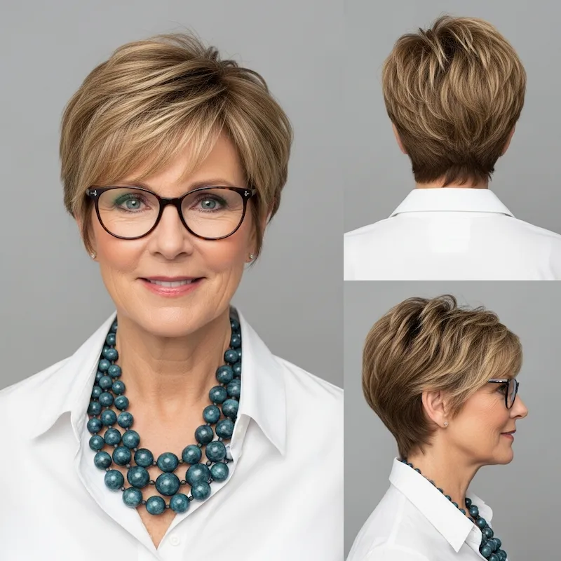 short hairstyles for women over 50 with fine hair glasses