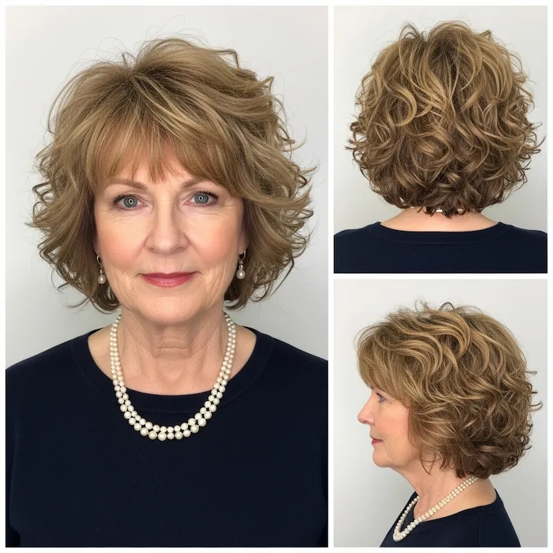 Ear-Length Curly Bob With Bangs