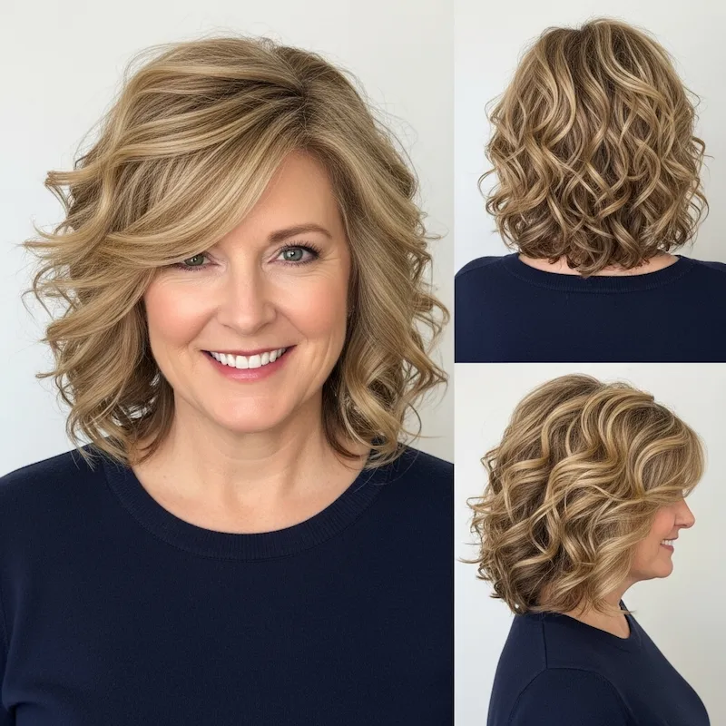 Soft Curly Layers With Side Part