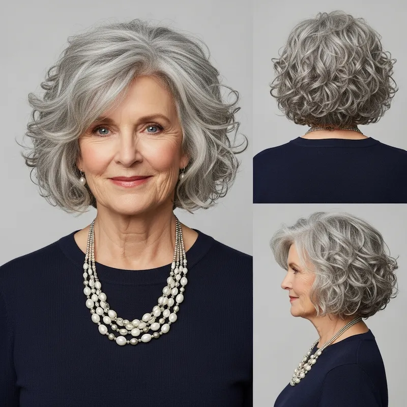 Curly Silver Bob