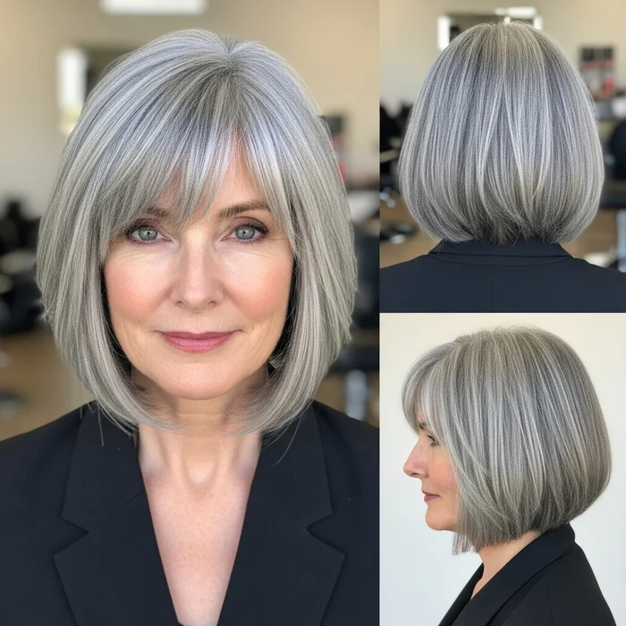 Blunt Gray Bob with Wispy Bangs