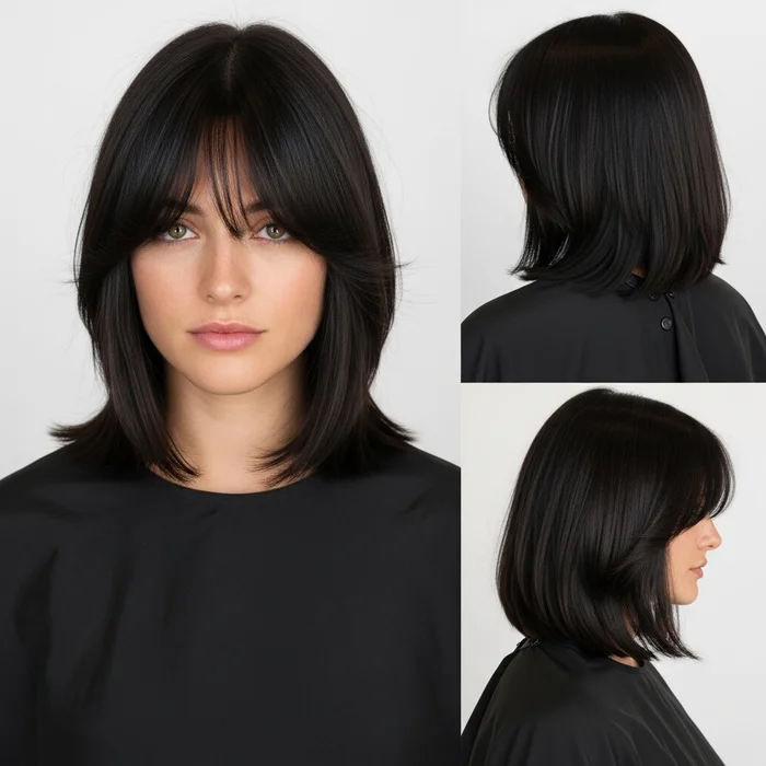 Blunt Long Bob With Wispy Bangs