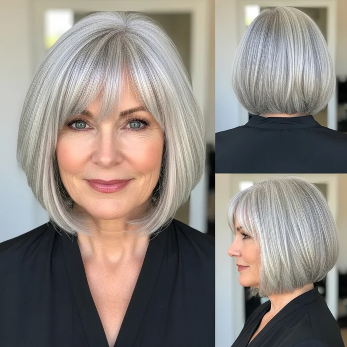 Blunt Silver Bob With Bangs