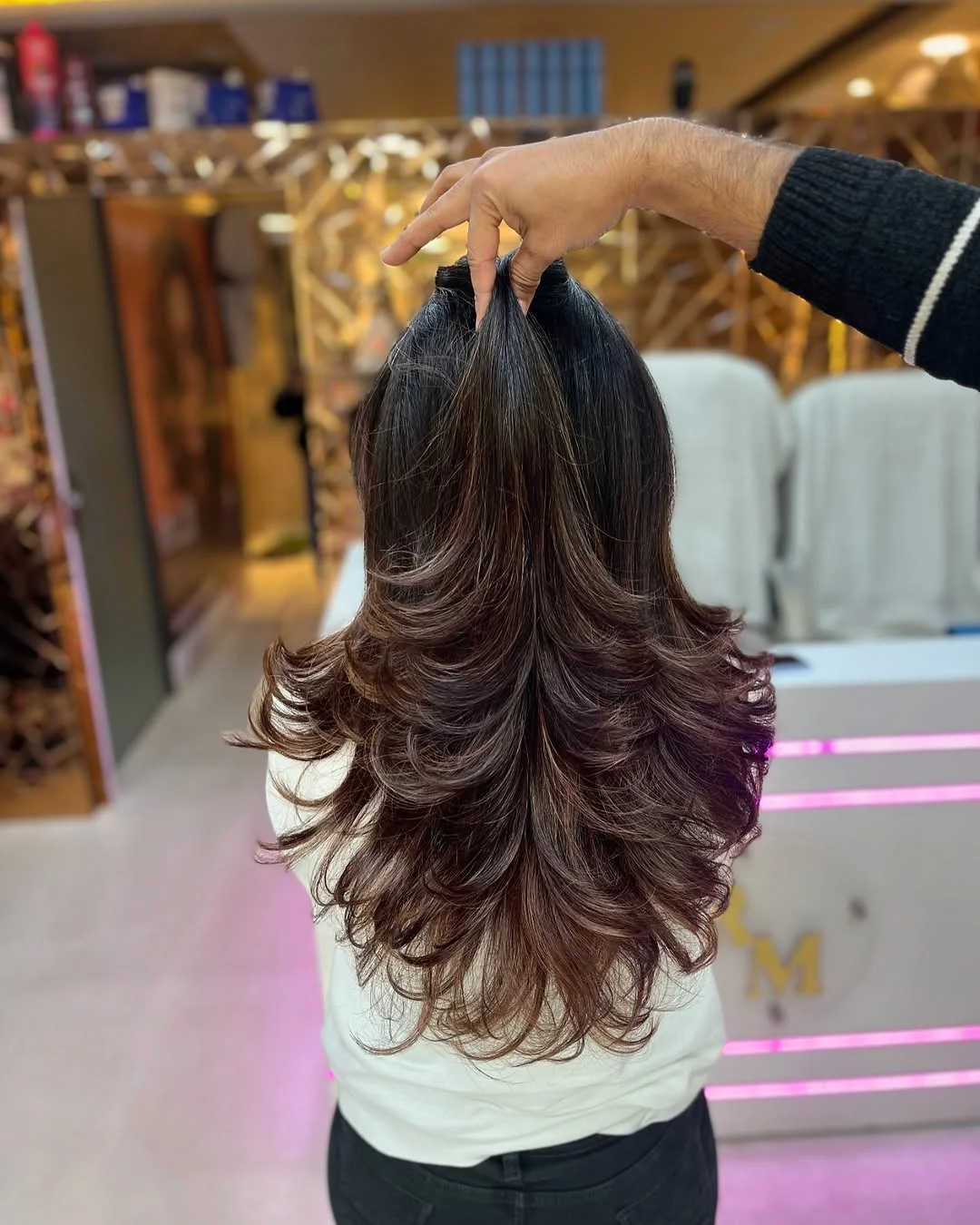 Bouncy Layered Wolf Cut with Warm Caramel Highlights