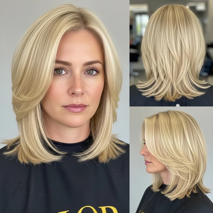 Bright Blonde Layered Bob