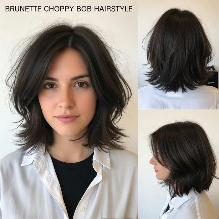 Brunette Choppy Bob Hairstyle
