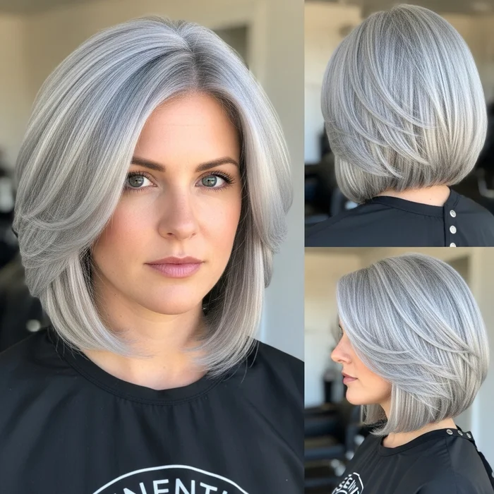 Chin-Length Silver Layered Bob