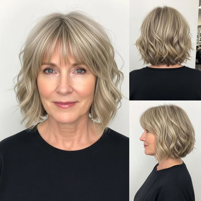 Chin-Length Wavy Bob With Bangs