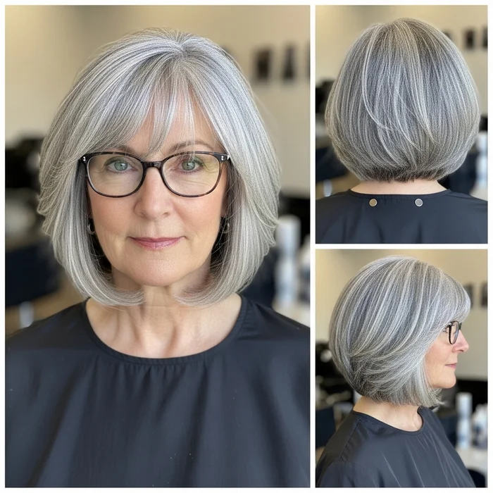 Classic Gray Bob with Bangs