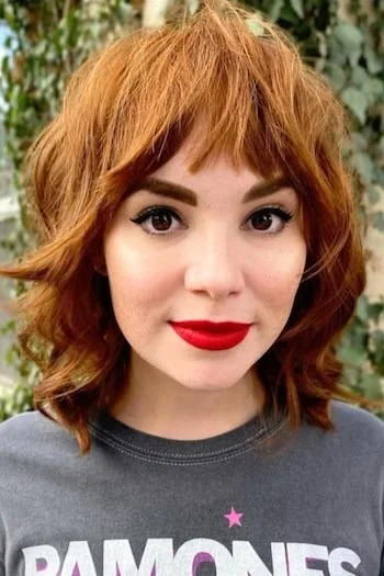 Copper Wavy Shag with Textured Bangs