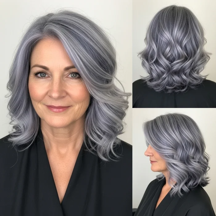 Curled Gray Lob With Longer Layers