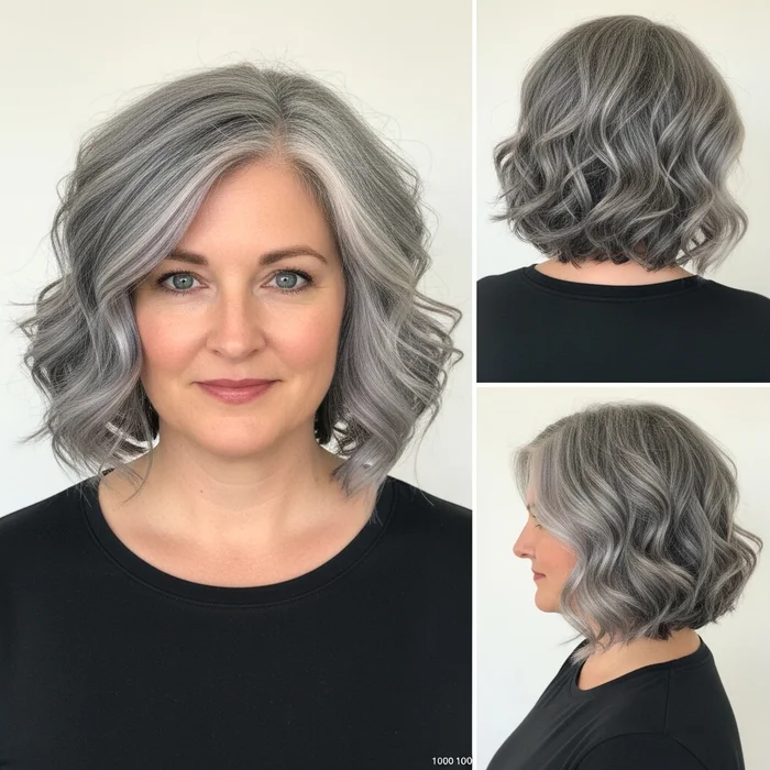Curled Gray Lob With Longer Layers