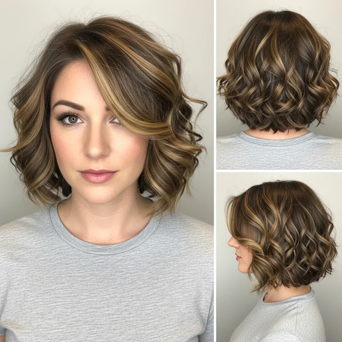 Curly Bob With Highlights