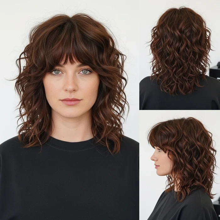 Curly Shag With Full Bangs