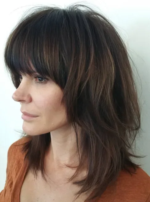 Dark Chocolate Shag with Full Blunt Bangs