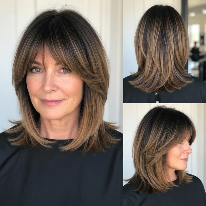Dark Ombre Shoulder-Length Lob with Bangs