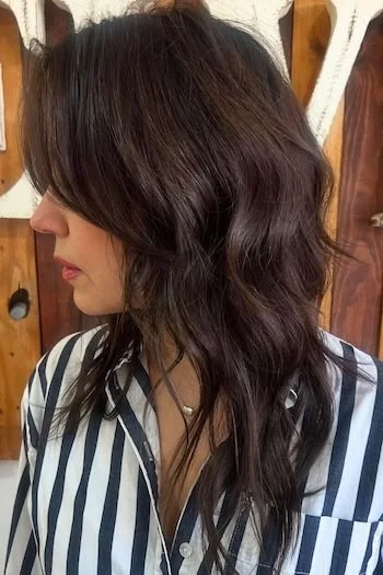 Deep Brunette Wolf Cut with Textured Waves