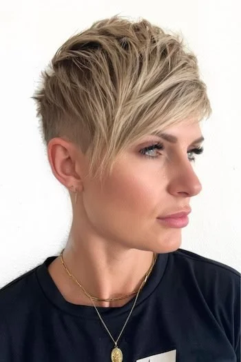 Edgy Blonde Pixie with Long Side Bangs