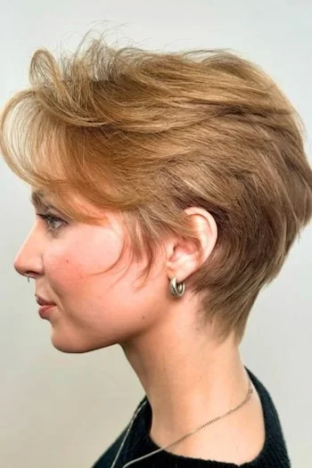 Feathered Caramel Pixie with Soft Volume