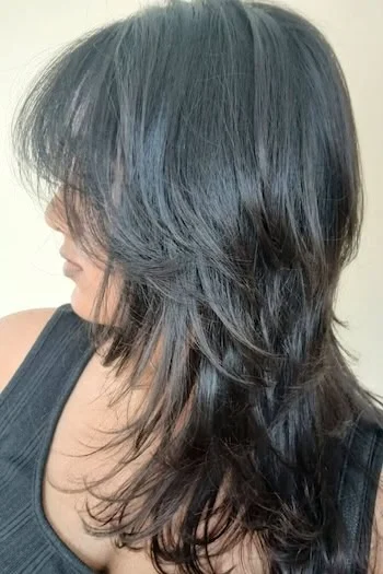 Glossy Black Wolf Cut with Long Feathered Layers