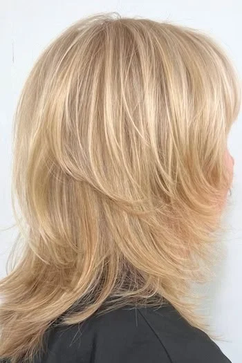 Golden Blonde Feathered Shag with Soft Layers