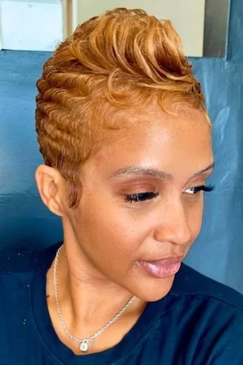 Golden Sculpted Pixie with Finger Waves