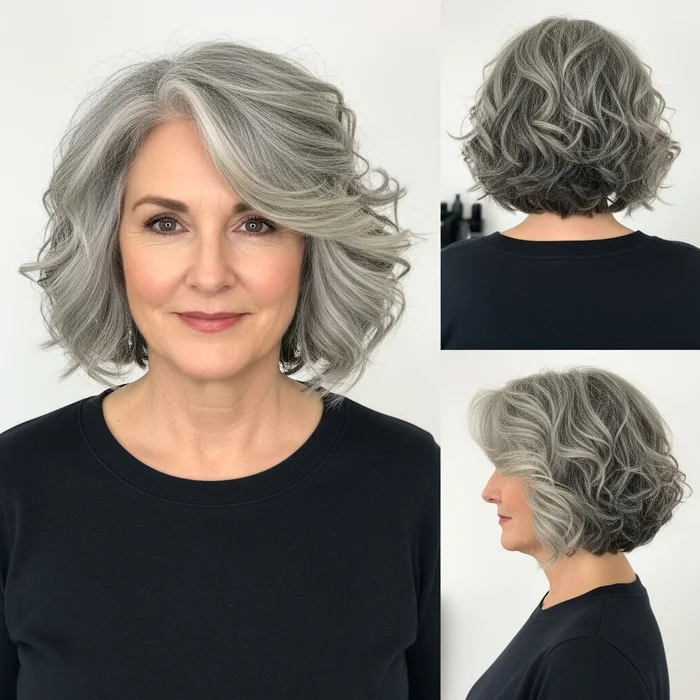 Gray Curly Bob
