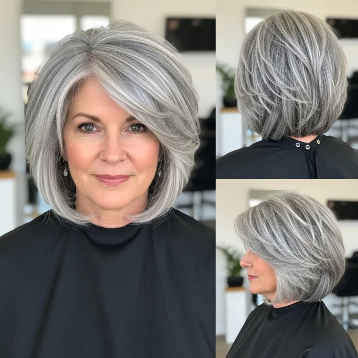 Gray Shaggy Bob