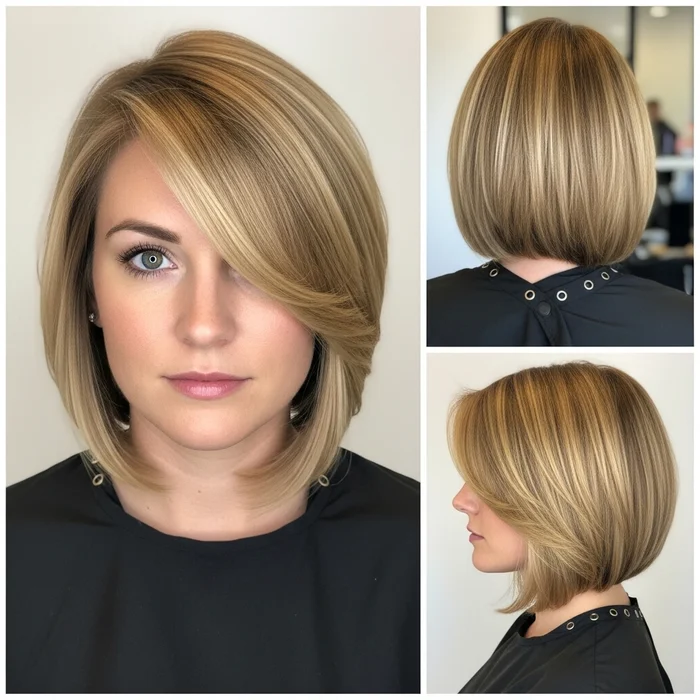 Highlighted Bob with Side Part