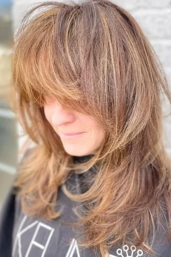 Honey Brown Wolf Cut with Curtain Fringe