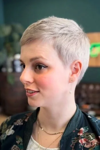 Icy Blonde Crop Pixie with Soft Texture