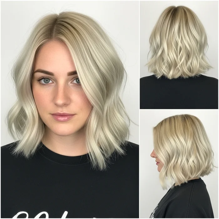 Icy Blonde Wavy Blunt Bob
