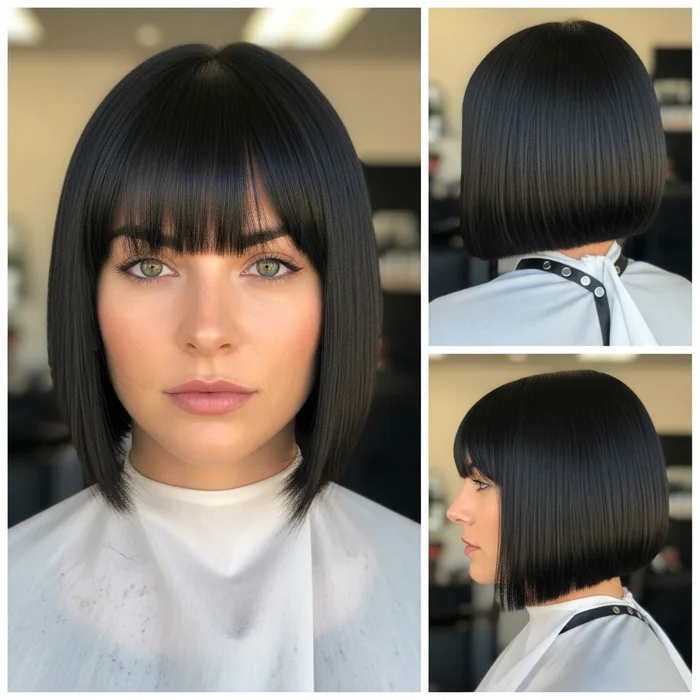 Jet Black Blunt Bob With Fringe