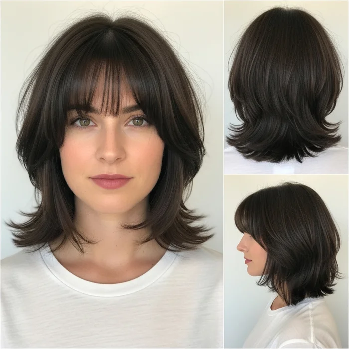 Layered Brunette Bob With Bangs