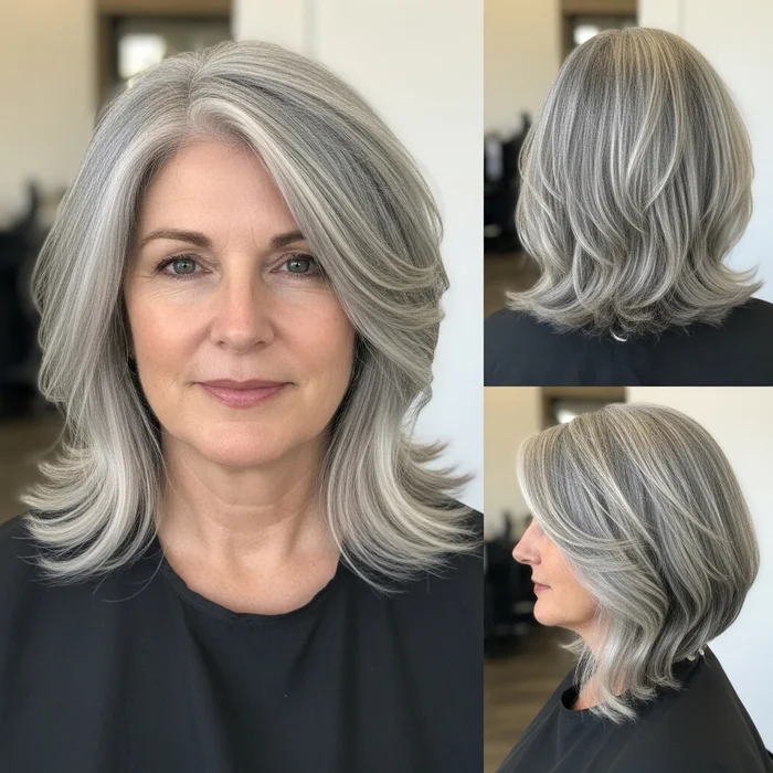Layered Gray Bob With Soft Waves