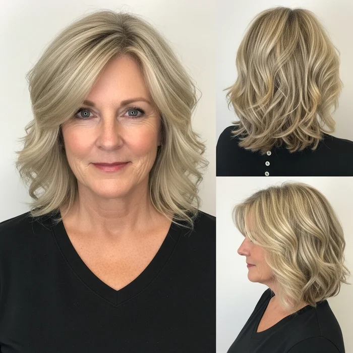 Layered Wavy Blonde Bob