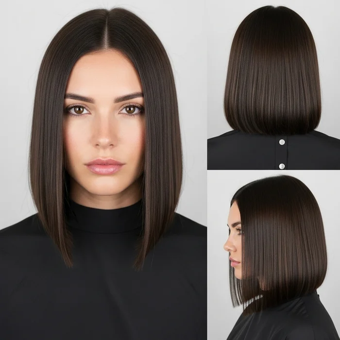 Long Blunt Bob With Center Part