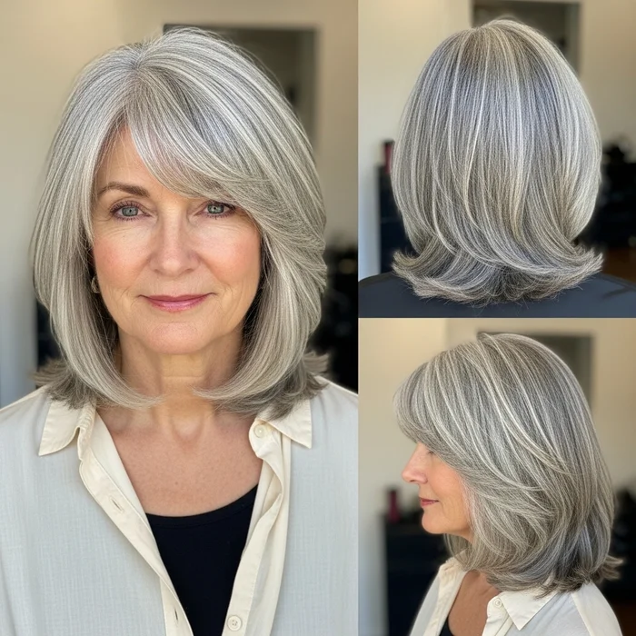 Long Gray Bob with Bangs