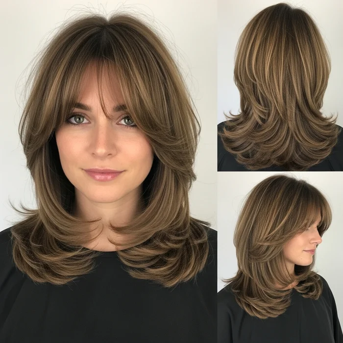 Long Layered Angled Bob with Bangs