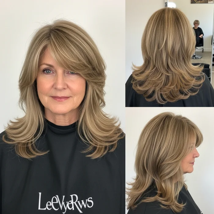 Long Layered Waves With Side-Swept Bangs