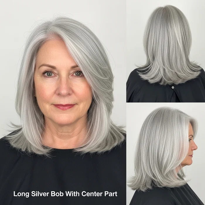 Long Silver Bob With Center Part