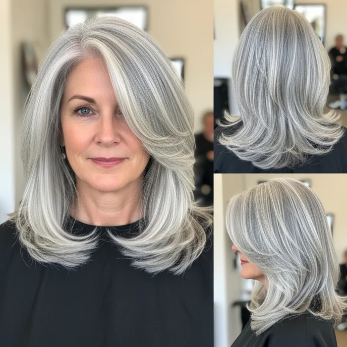 Long Silver Layers For Thick Hair