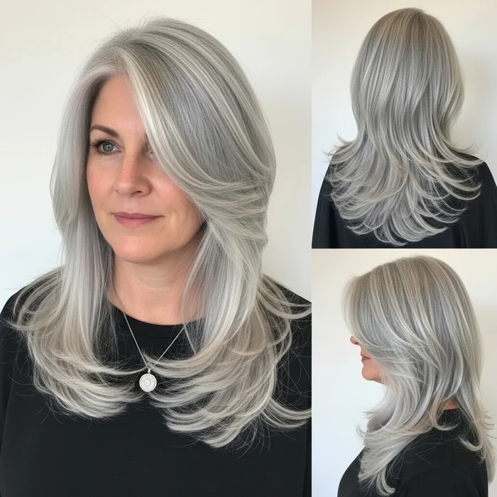 Long Silver Layers For Thick Hair