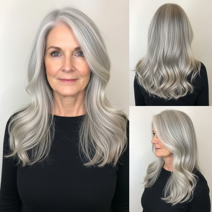 Long Silver Loose Waves For Women Over 60