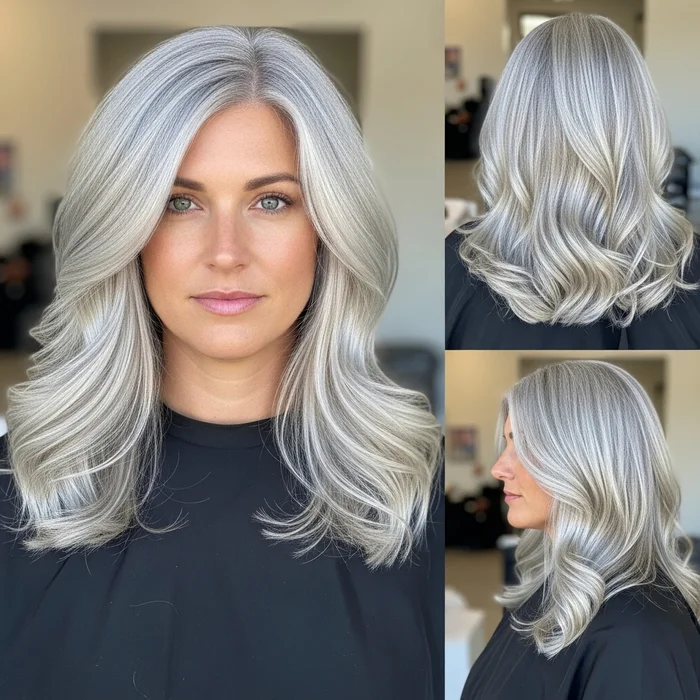 Long Silver Wavy Bob