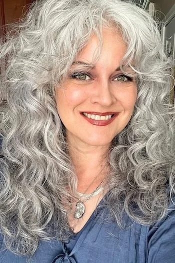 Long Silver Wolf Cut with Voluminous Curls